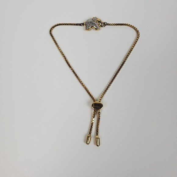 PAJ BR Genuine Diamond Chip Elephant Gold Tone Box Chain Adjustable Bracelet - Picture 7 of 13